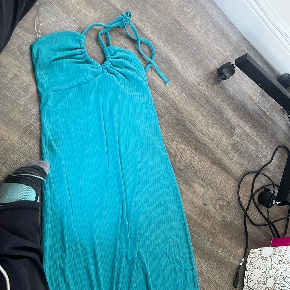 Teal Halter Maxi Dress